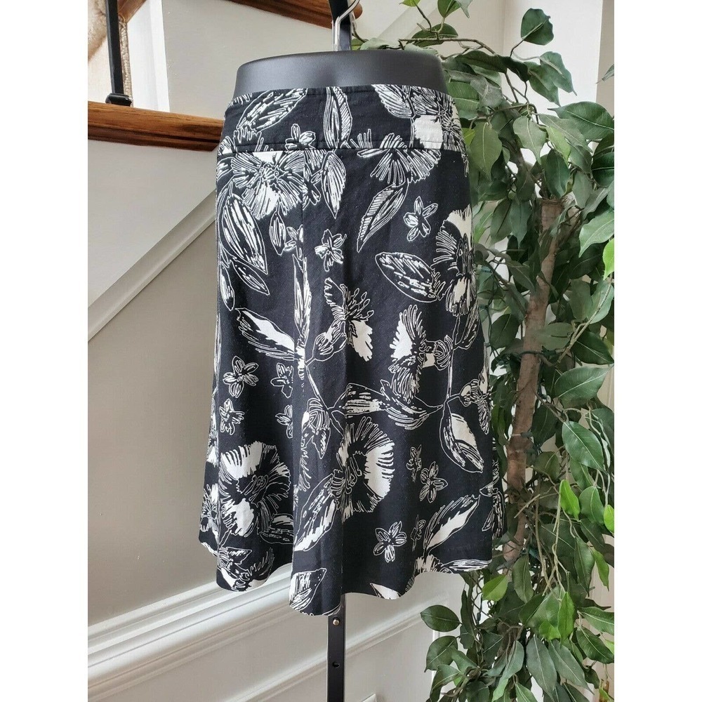 Merona Women's Black & White Floral 100% Linen A-Line Casual Short Skirt